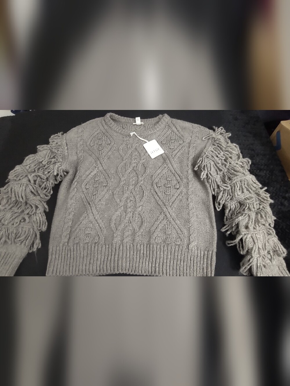 a.n.a Gray Cable Knit Sweater with Fringe Sleeves NWT Size Small. Retail $64